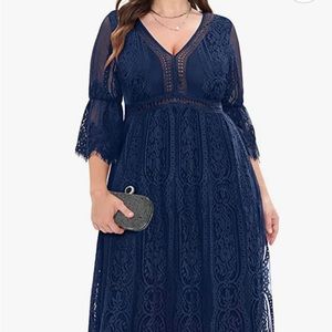 New Boho Maxi Floral Lace V Neck Flowy Long Party Dress